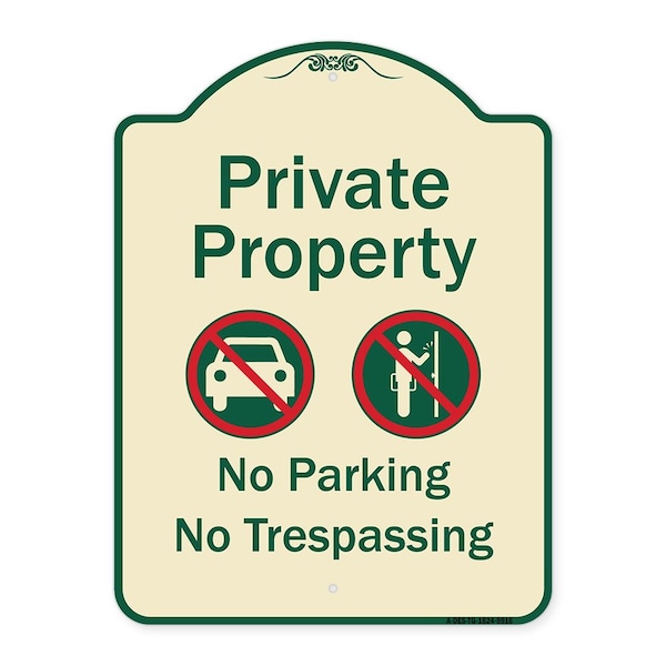 Signmission Designer Series-Private Property No Parking Or Trespassing With Symbols, 24" x 18", TG-1824-9916 A-DES-TG-1824-9916 - main